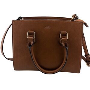 ALDO Brown Faux Leather Satchel Crossbody Bag OS Retro Workwear Professional